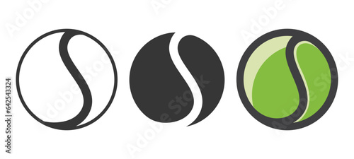 Vector Ceroon Tennis Ball Set Closeup Isolated. Black and White and Color Tennis sports Ball, Design Templates for Logo, Tennis Sports Equipment