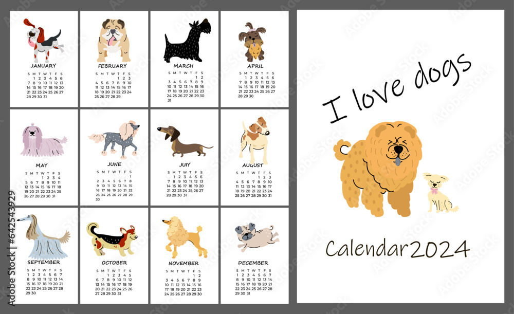 Obraz premium Calendar for 2024 cute dog