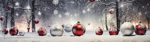 New Year's balls on a winter background