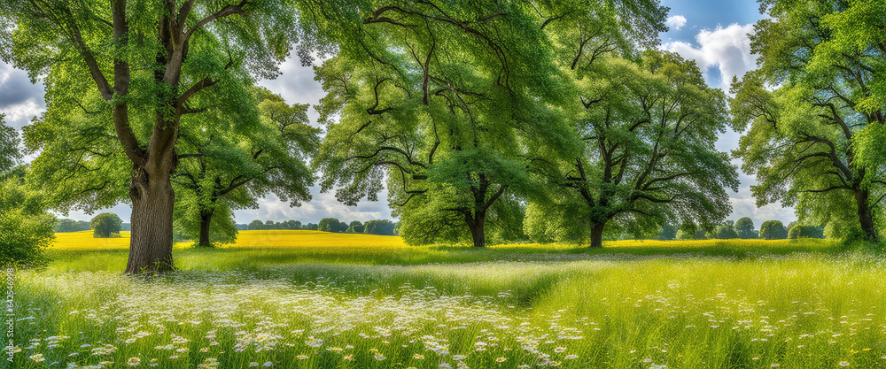 Obraz premium Landscape concept background beautiful meadow fields in summertime
