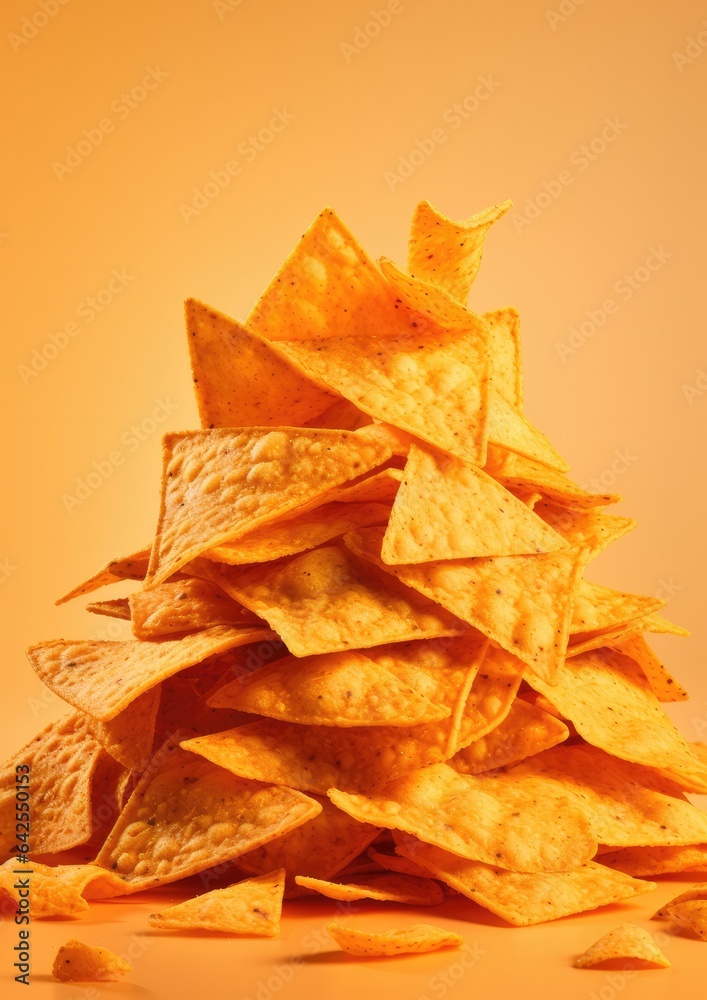 A pile of doritos on the light background. Generative AI. A pile of doritos on the light background. Generative AI.