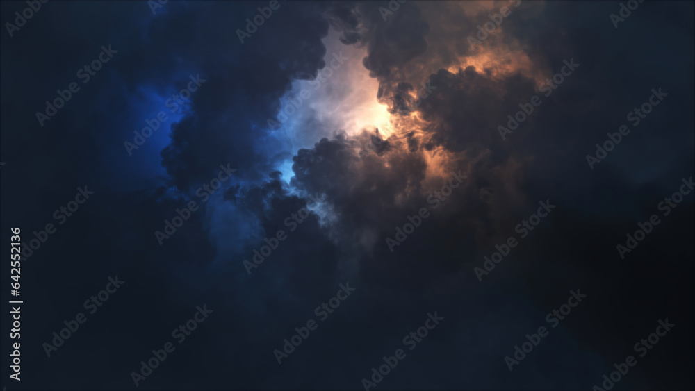 Obraz premium 3D rendering of thunderclouds with bright lightning flashes