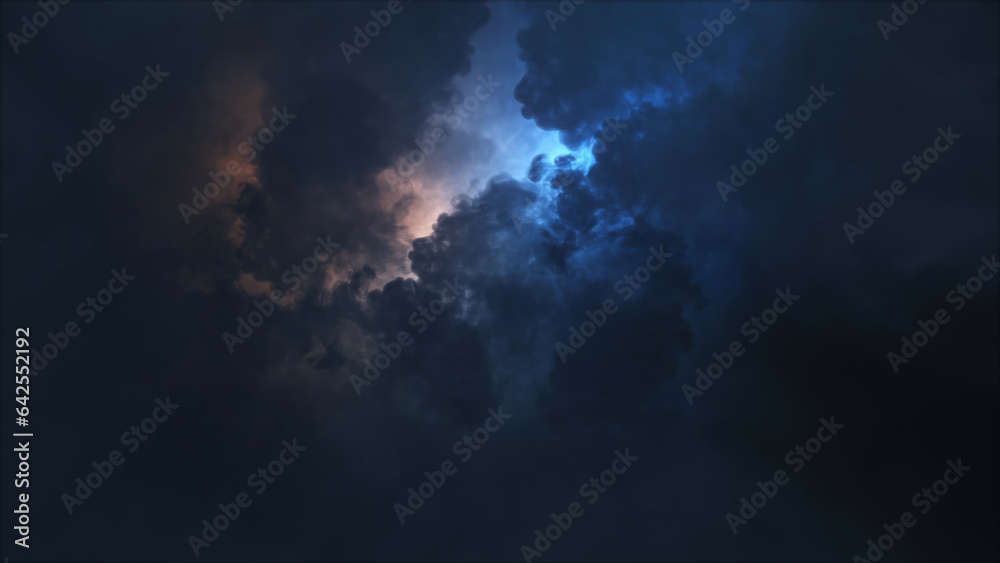 Obraz premium 3D rendering of thunderclouds with bright lightning flashes