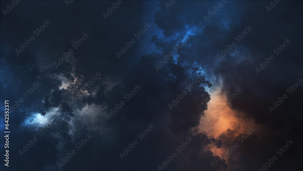 Obraz premium 3D rendering of thunderclouds with bright lightning flashes
