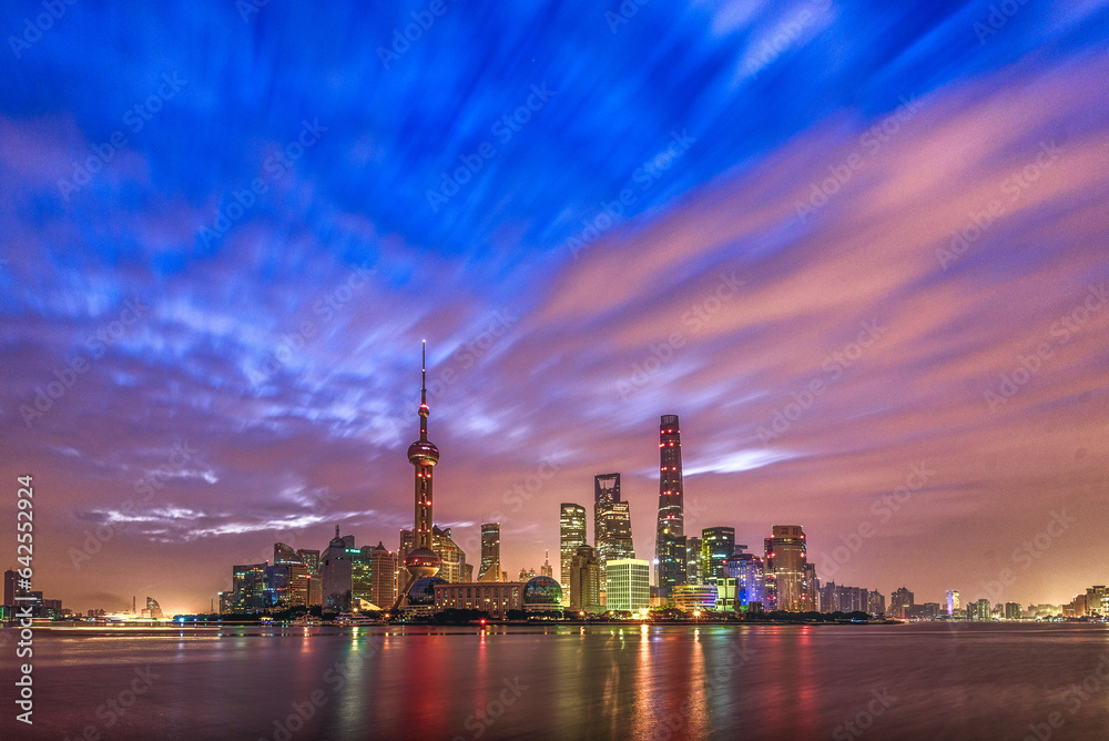 city skyline of shanghai city during sunrise