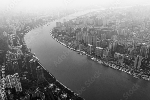 Photography city skyline of shanghai city in black and white