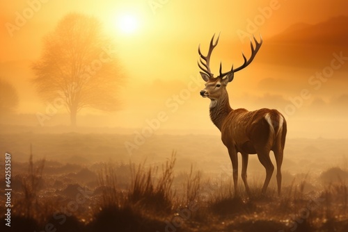 Red deer stag in the autumn forest. Noble deer male. Beautiful animal in the nature habitat. Wildlife scene from the wild nature landscape. Wallpaper, beautiful fall background © ratatosk