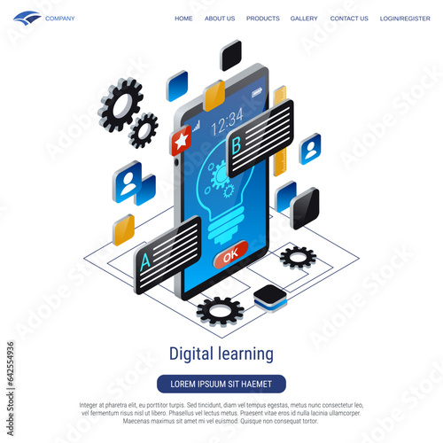 Digital learning 3d isometric vector concept illustration