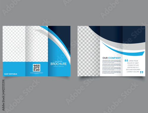 Corporate business trifold brochure template, layout with blue. Tri-Fold Brochure , editable trifold brochure template design