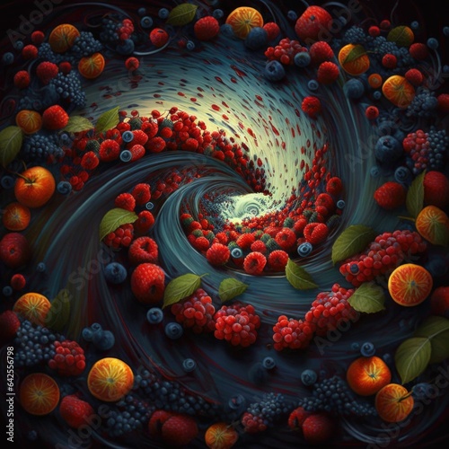 Whirlpool of Berries and Fruits: A Colorful and Delicious Blend of Nature's Bounty