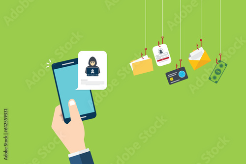 Hacker notification on mobile phone. Smartphone with hacker attack alert.	