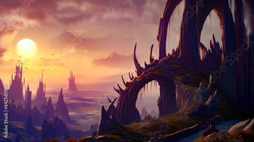 Image of fantasy landscape with quote from the book, the tale of aes neostalook fettis.