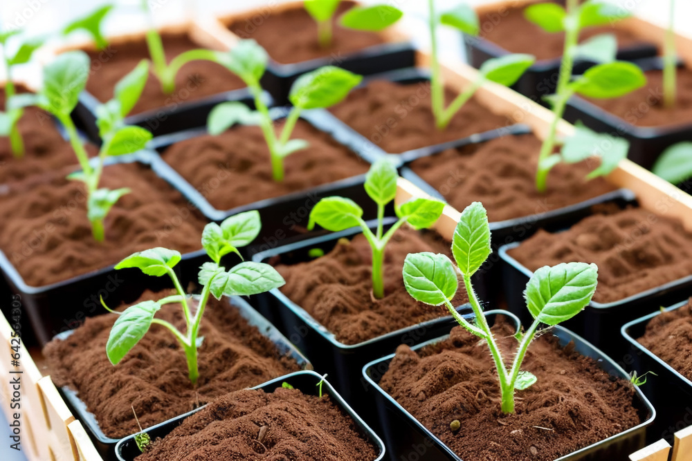 Tomato seedlings.The seedling of the bushes of tomatoes of different varieties. Sown tomatoes in cardboard peas with peat content. Tomato seedlings.The seedling of the bushes of tomatoes of different varieties. Sown tomatoes in cardboard peas with peat content.