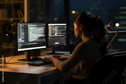 Woman Working Late on Her Computer