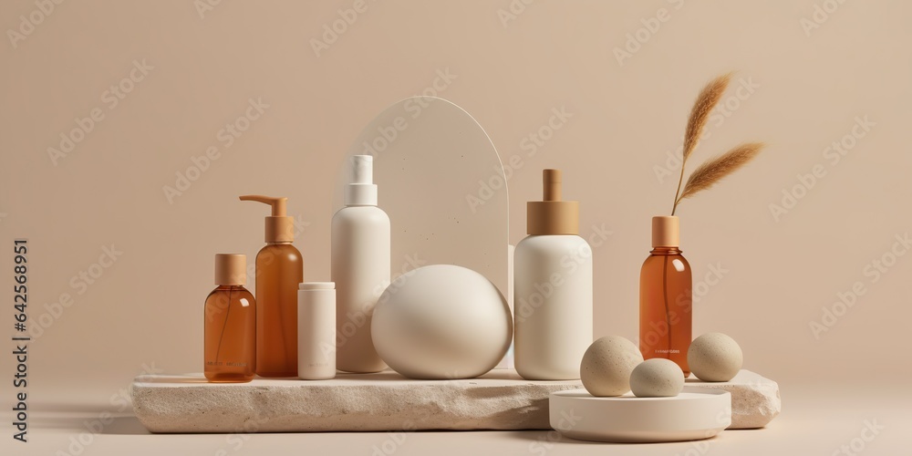 AI Generated. AI Generative. Spa skin care cosmetology beauty bottle container product mockup background. Can be used for shop store marketing promotion