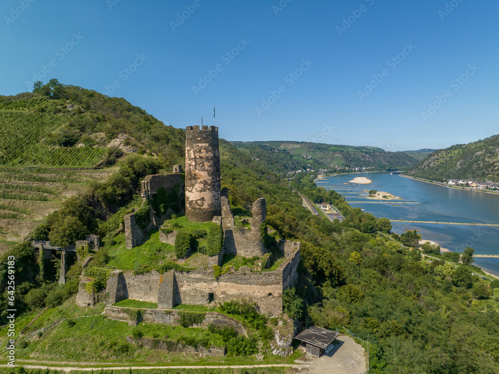 Germany Fürstenberg Castle - Amazing Medieval castle on hilltop in Middle Rhine valley above town of Oberdiebach, medieval fortification, ancient heritage