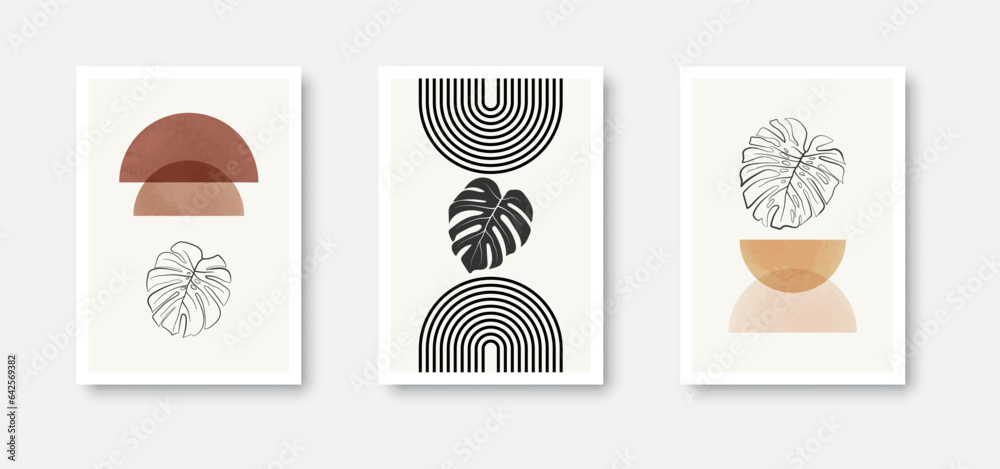 Botanical wall art. Plants with abstract shapes. Design for poster, wall art, home interior, cover. Vector illustration