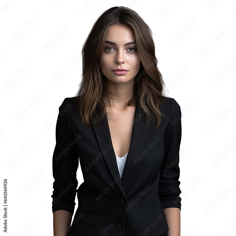 Stylish young woman in black attire posing in a studio on a transparent background Stylish young woman in black attire posing in a studio on a transparent background