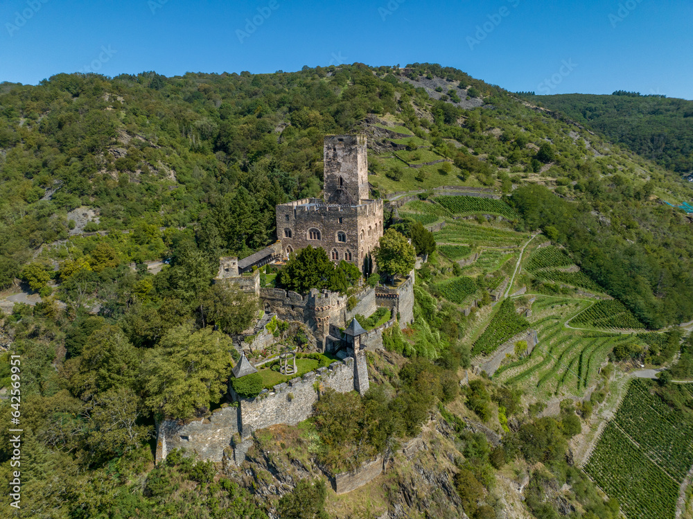 Germany Gutenfels Castle - Amazing Medieval castle on hilltop in Middle Rhine valley above town of Kaub, medieval fortification, ancient heritage