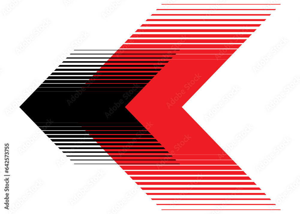 Striped red-black arrow. on a white background. Vector pattern. Modern design element. Abstract vector background