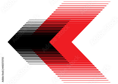 Striped red-black arrow. on a white background. Vector pattern. Modern design element. Abstract vector background