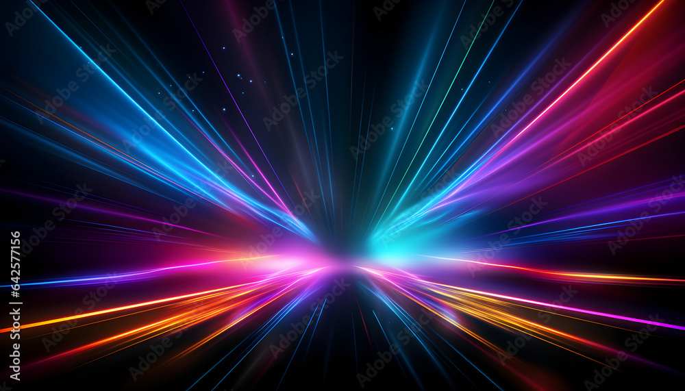 Futuristic neon light beams through space - Generativ AI