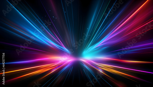 Futuristic neon light beams through space - Generativ AI