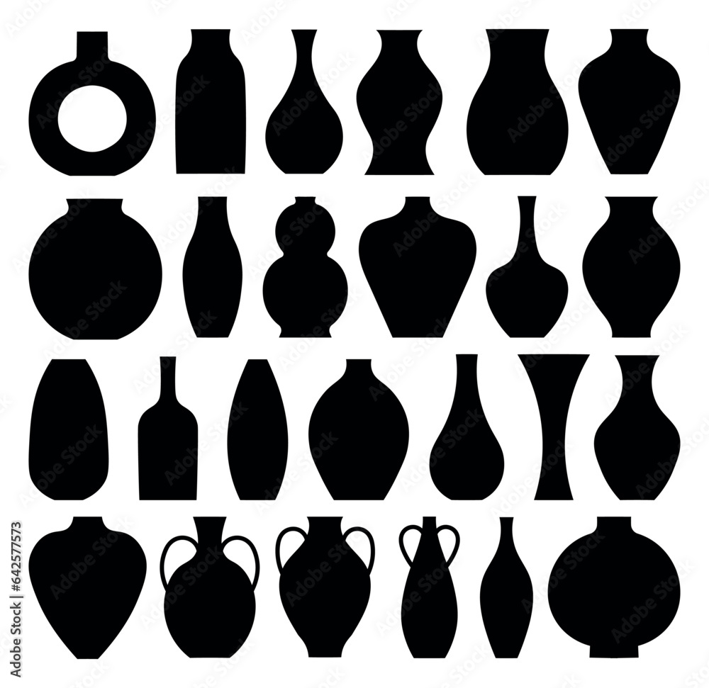 set of vases. vase silhouettes collection, various black abstract vases set of vases. vase silhouettes collection, various black abstract vases