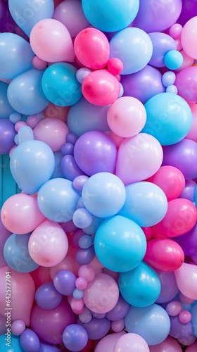 abstract background wit round balloons  in style of purple  blue  pink and cyan  generative AI