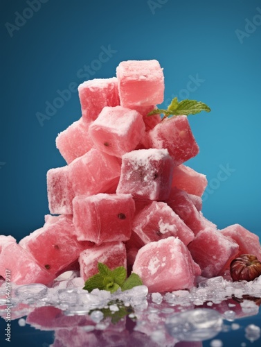 Sweet Turkish Delight Candy Photorealistic Vertical Illustration. Sweet Dessert From Confectionery. Ai Generated bright Illustration with Delicious Flavory Turkish Delight Candy.