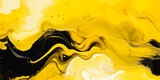 Dynamic marbled oil and acrylic abstract art. Yellow and black blend fluidly, forming a captivating, marbled paper texture. Ideal for wallpapers, banners, and illustrations.
