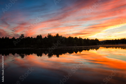 Sunset over Ulster Heights Lake, Ellenville, New York.