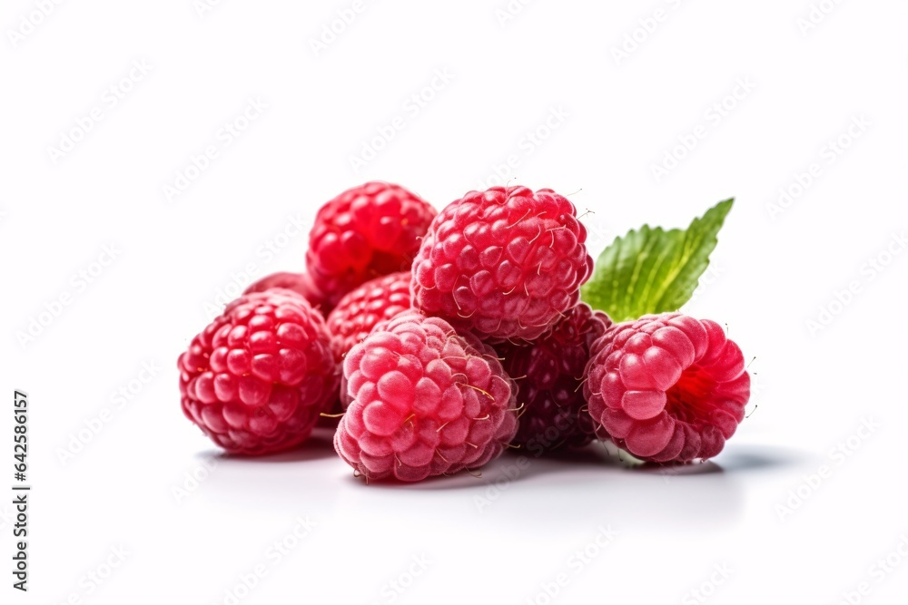 Ripe raspberry with leaves isolated on white background. Healthy food. Close-up. Ripe raspberry with leaves isolated on white background. Healthy food. Close-up.