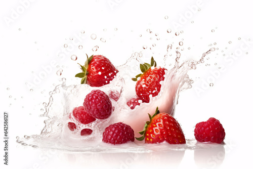 Strawberries with water splashes on white background. Concept of healthy eating.