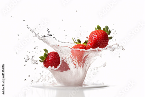 Strawberries with water splashes on white background. Concept of healthy eating.