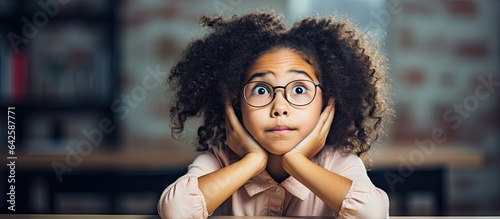 Biracial student at desk in...