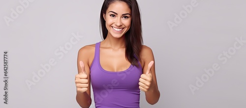 Happy girl in a purple tank...