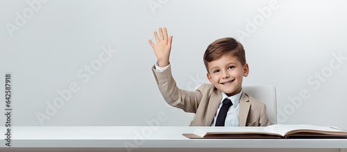 Smiling white schoolboy par...