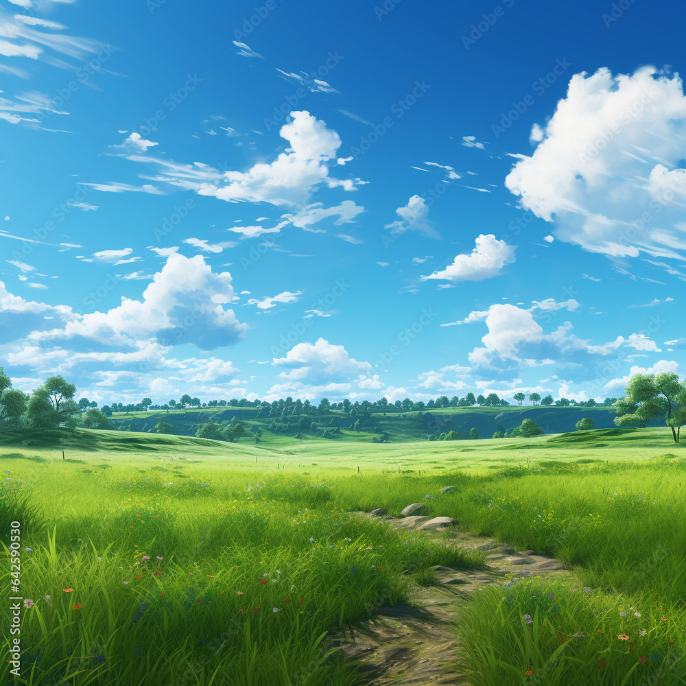 Obraz premium Nature's Green Symphony: Serene Landscape