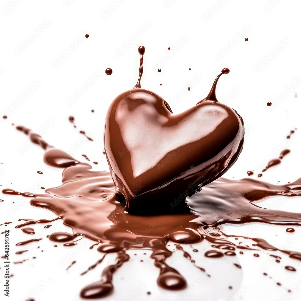 Chocolate in the form of heart. Melted liquid chocolate syrup on white background.Ai generated. Chocolate in the form of heart. Melted liquid chocolate syrup on white background.Ai generated.