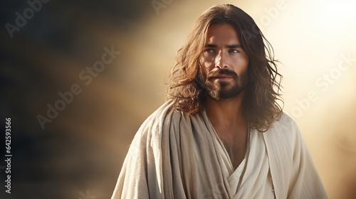 Religious concept of the son of god bible jesus christ, copy space background banner, utilization church faith in the almighty photo