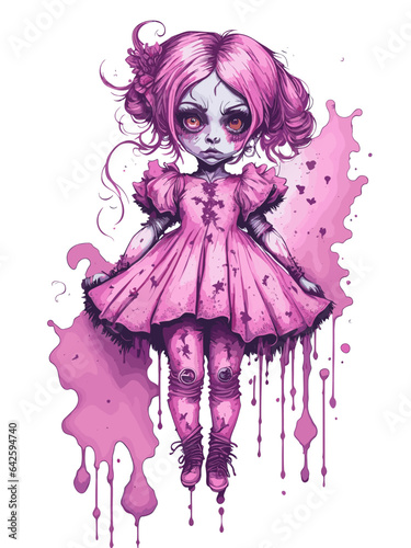 high illustration water color hand drawing of scary kids for halloween party 