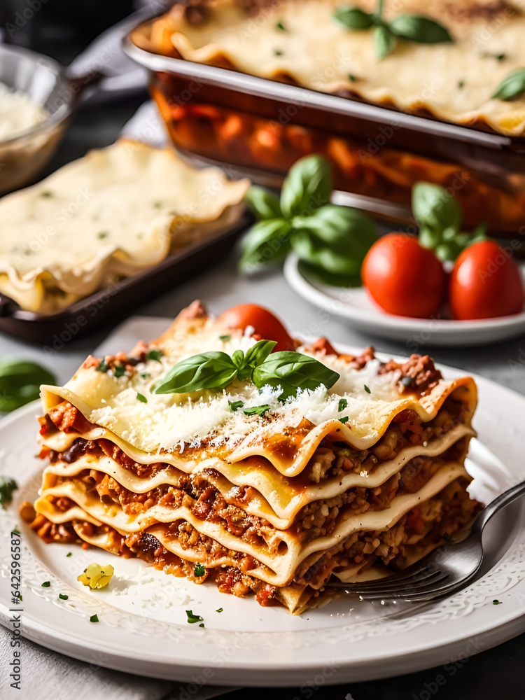 Lasagna is a classic Italian pasta dish that's beloved worldwide. It's known for its layers of pasta, rich tomato sauce, creamy béchamel or ricotta cheese, savory meat.