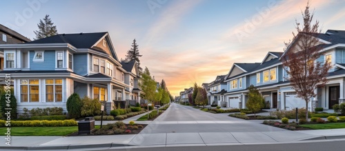 A residential area at dusk ...