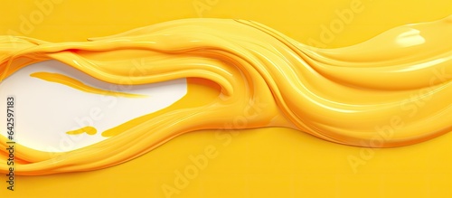 Background with mustard sauce texture cream banner and liquid dressing wave for text