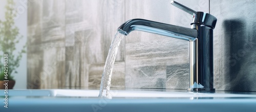 Chrome faucet with flowing ...