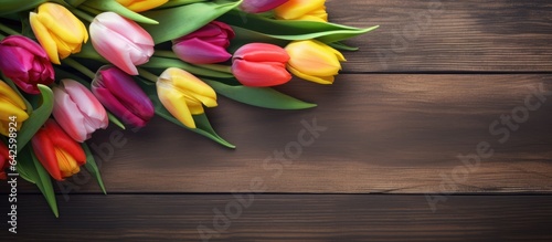 Colorful tulips on wooden t...