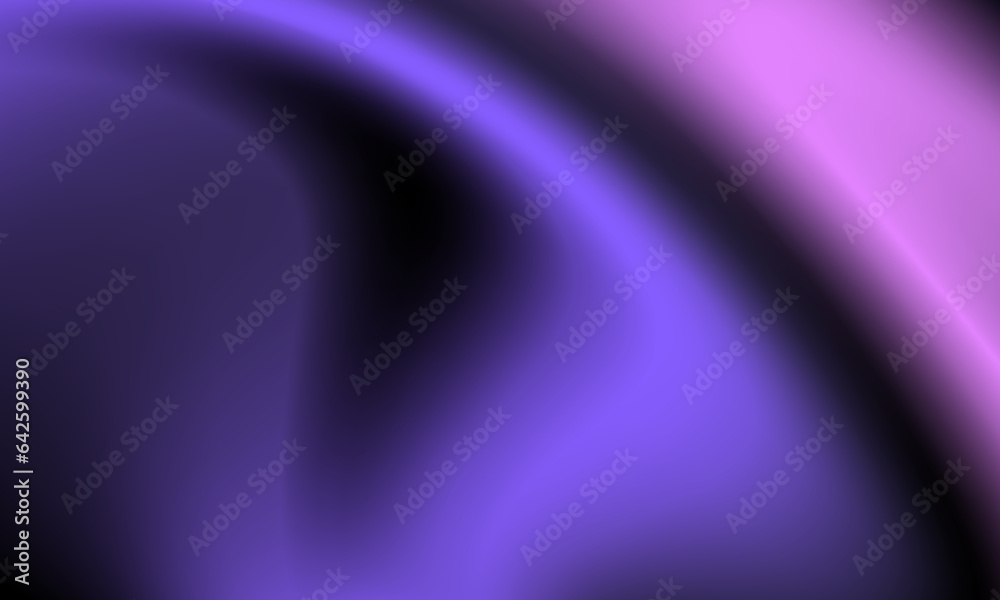 Template of black background with purple and pink curves. Vector wallpaper with blurred wavy violet fluid gradient. Digital fluid backdrop for web or print banners, posters, flyers cover