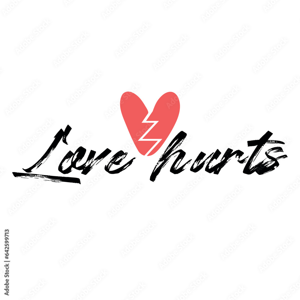 Love hurts quote. Modern typography brush lettering phrase. Red broken heart on white background. Vector illustration. Love hurts quote. Modern typography brush lettering phrase. Red broken heart on white background. Vector illustration.