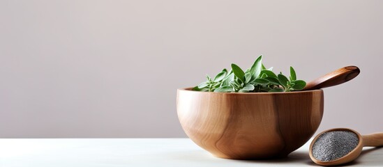 Eucalyptus spa with salt in wooden bowl on gray background